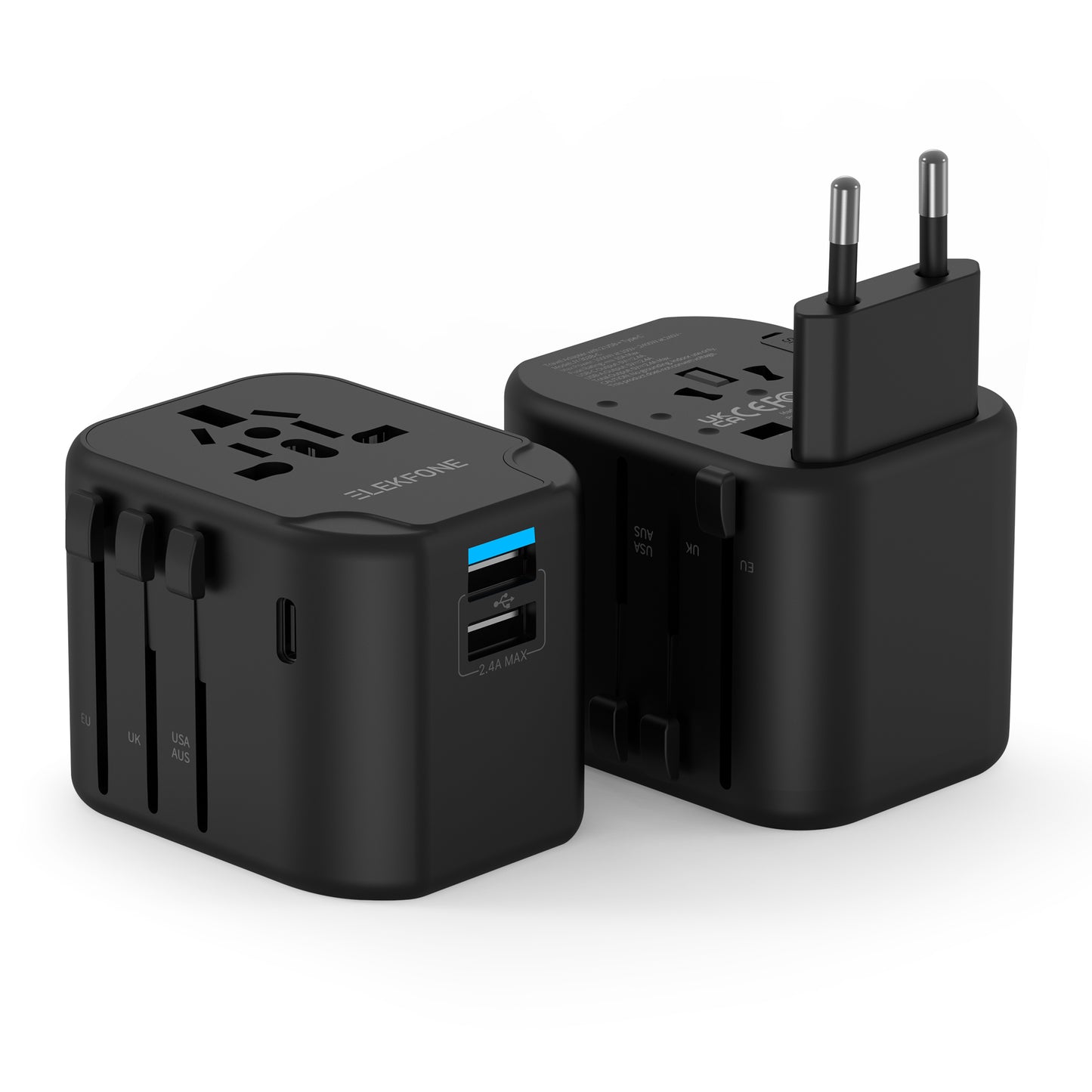 ELEKFONE Universal Travel Power Adapter, Dual-USB and Type-C Ports 12W - T12W