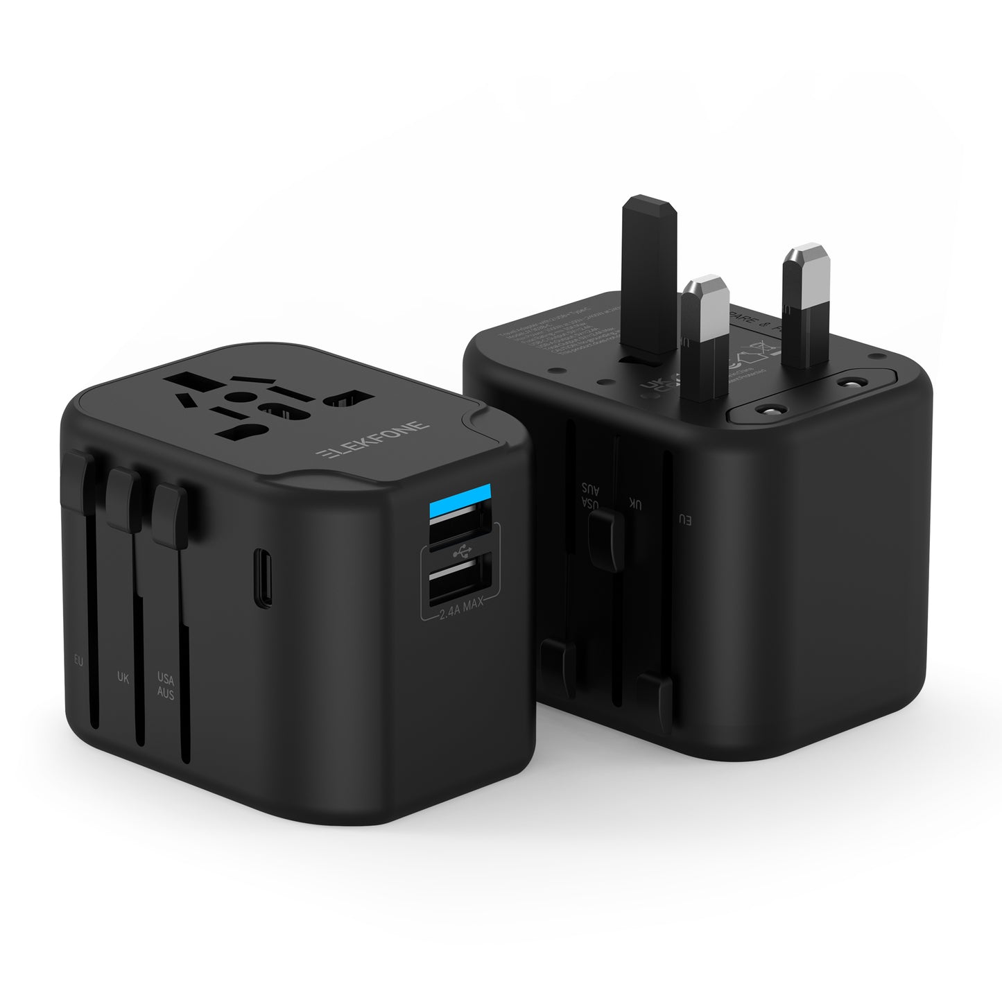 ELEKFONE Universal Travel Power Adapter, Dual-USB and Type-C Ports 12W - T12W