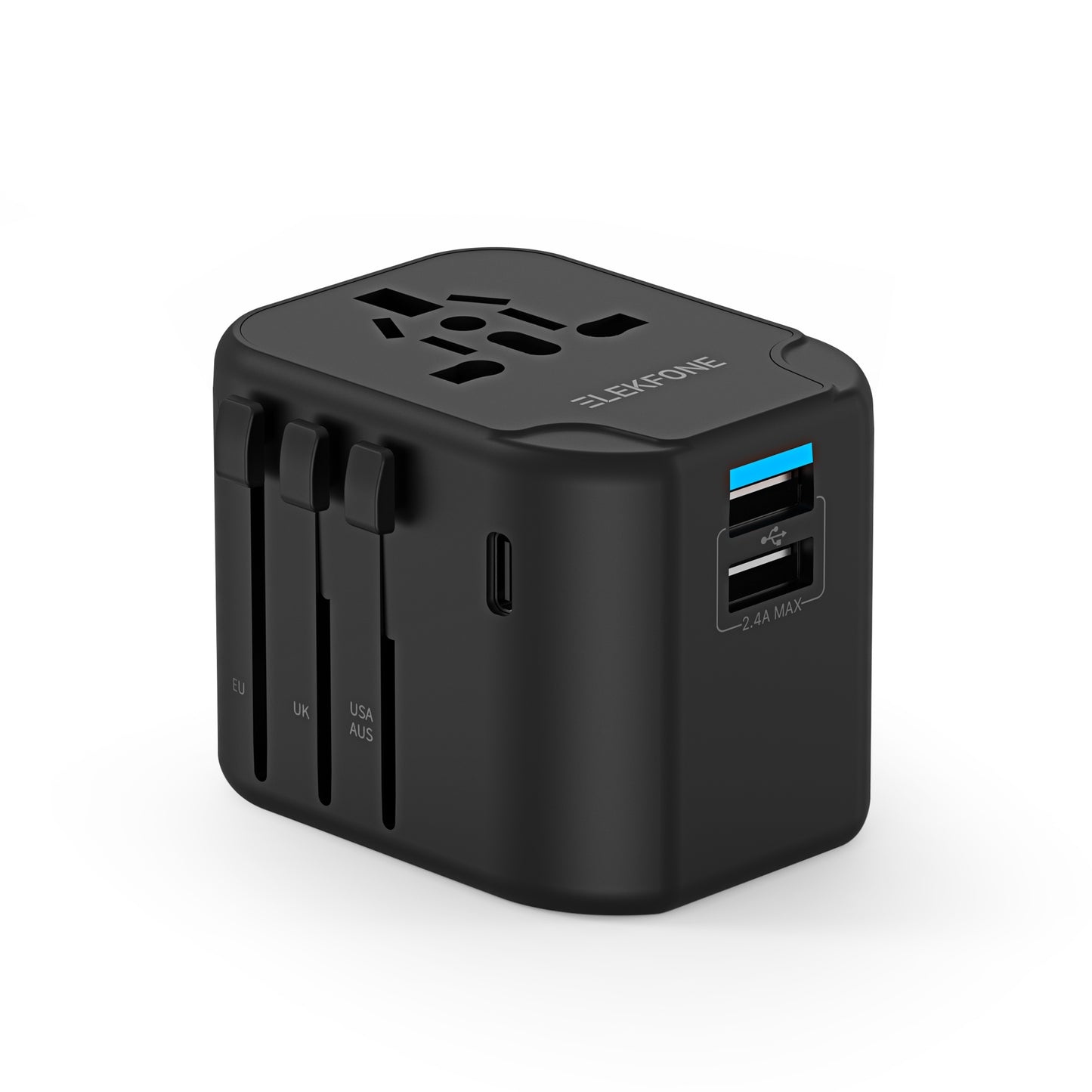 ELEKFONE Universal Travel Power Adapter, Dual-USB and Type-C Ports 12W - T12W