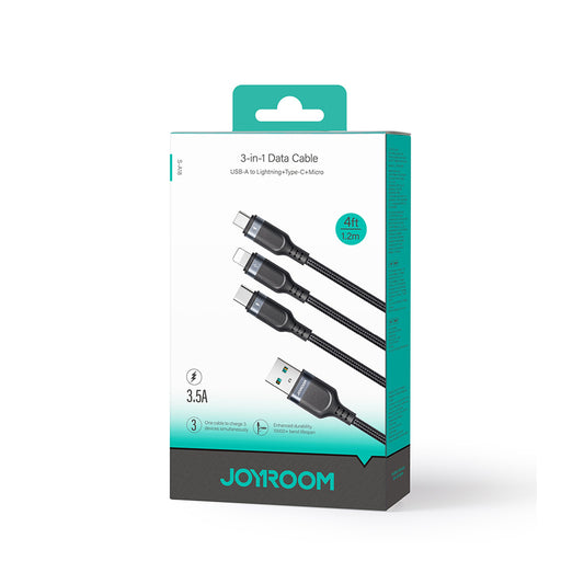 JOYROOM Braided 3-in-1 Cable (USB-A to Lightning+USB-C+Micro) 3.5A 1.2M - S-A18