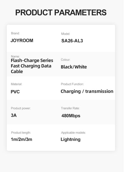 JOYROOM Flash-Charge Series Charging Cables 2M/3M (Lightning/USB-C/USB-A/Micro)