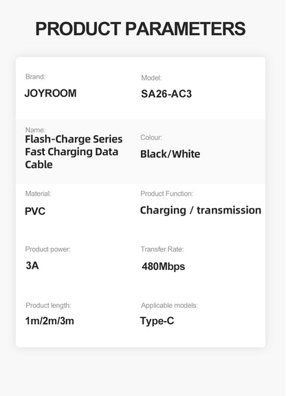 JOYROOM Flash-Charge Series Charging Cables 1M (Lightning/USB-C/USB-A)