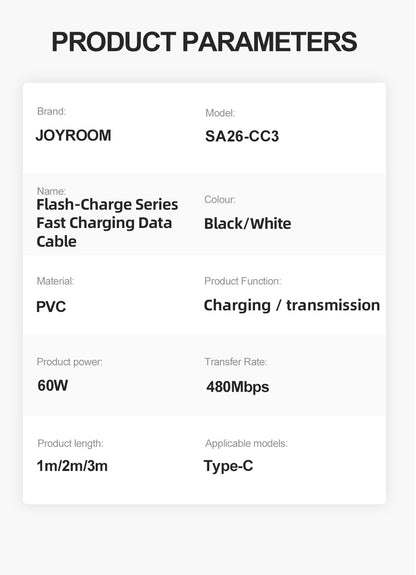 JOYROOM Flash-Charge Series Charging Cables 1M (Lightning/USB-C/USB-A)