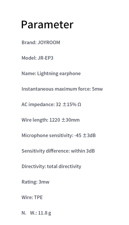 JOYROOM Wired Lighting Earphones - JR-EP3