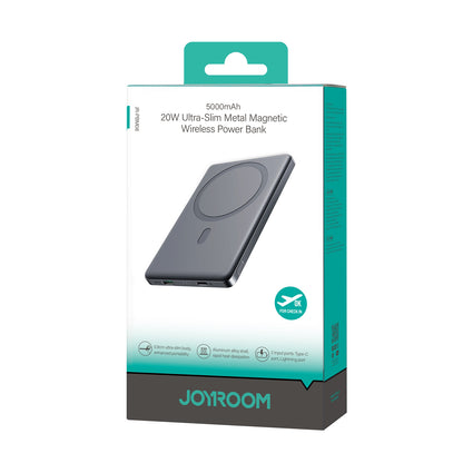 JOYROOM 20W Ultra-Slim Metal Magnetic Wireless Power Bank 5000mAh With Type-C to Type-C 60W 0.25m Cable - JR-PBM08