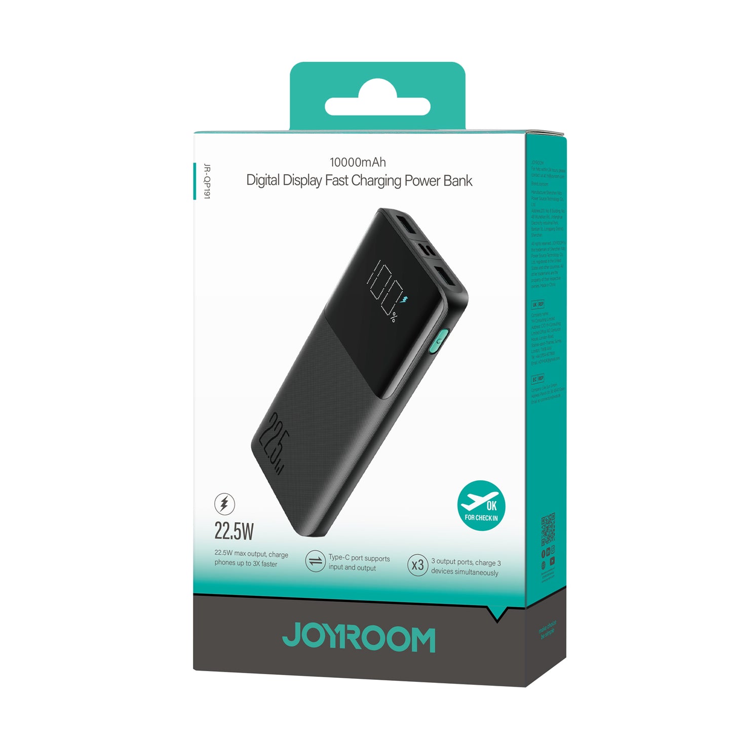 JOYROOM 10,000mAh Fast Charging Power Bank with Digital Display 22.5W