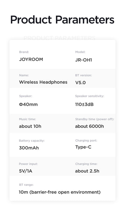 JOYROOM Wireless Headphones 10 hrs Playtime - JR-OH1