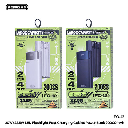 REMAX 20+22.5 Fast Charging Power Bank with Built-in Cables 20000mAh - FC-12