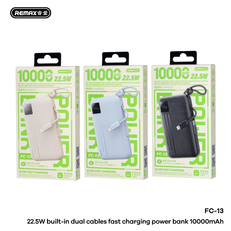 REMAX 22.5W Dual Cables Fast Charging Power Bank 10000mAh - FC-13