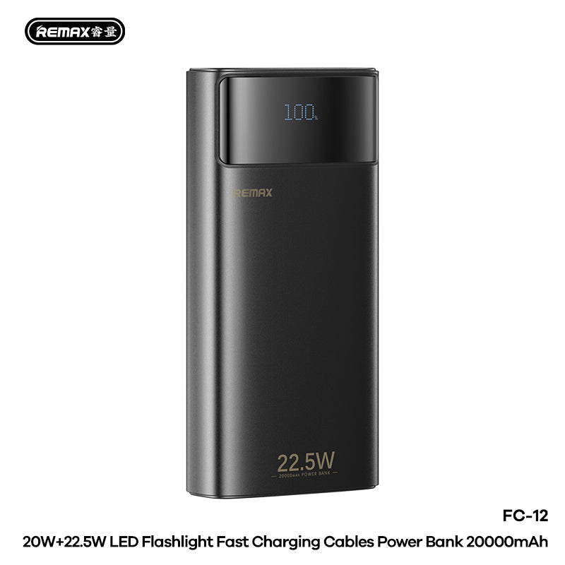 REMAX 20+22.5 Fast Charging Power Bank with Built-in Cables 20000mAh - FC-12