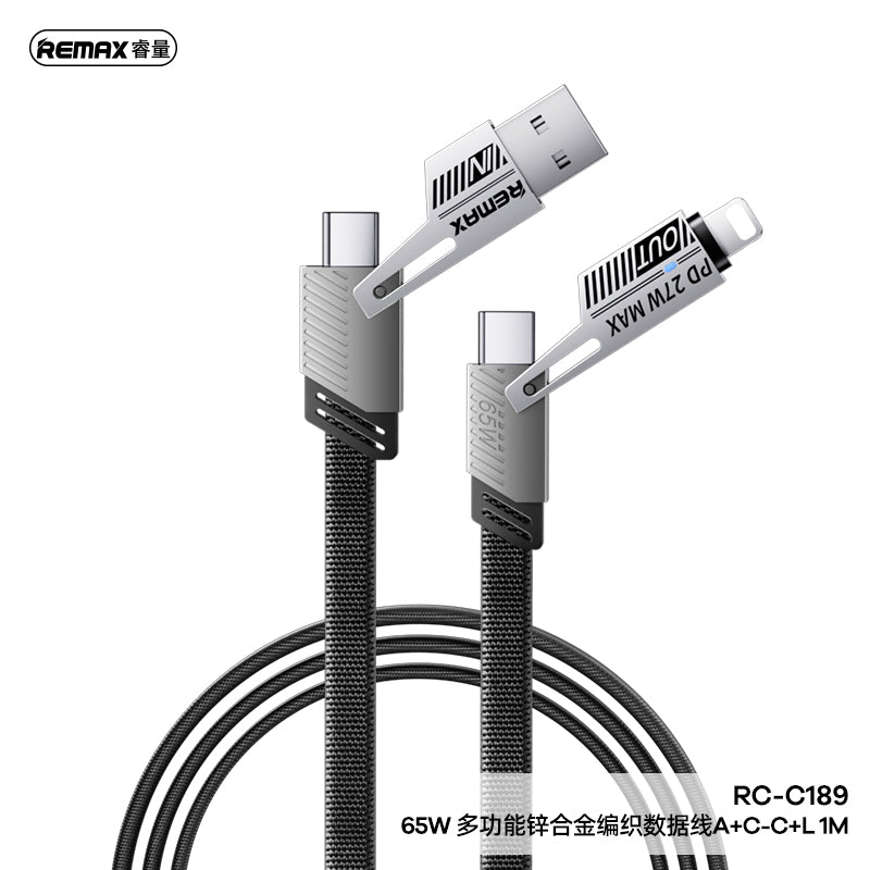 REMAX 65W Multi Functional Zinc Alloy Braided Charging Cable - RC-C189