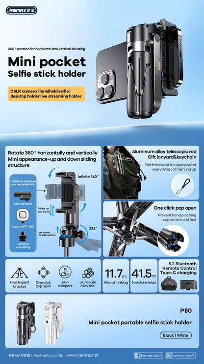 REMAX Mini Pocket Magnetic Selfie Stick Holder - P80