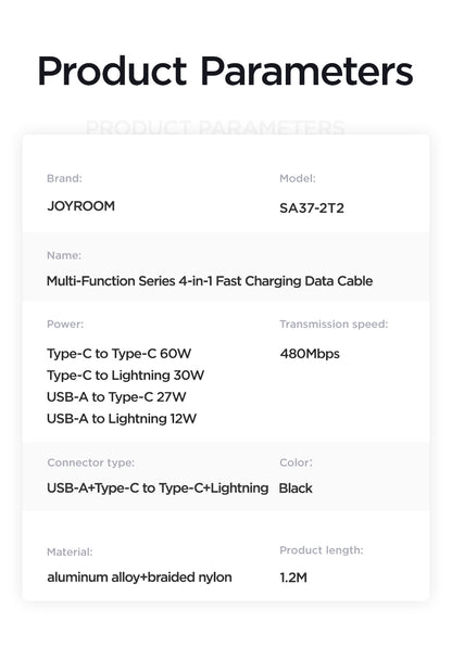 JOYROOM 60W 4-in-1 Fast Charging Data Cable (USB-A/USB-C/Lightning) 1.2M SA37-2T2