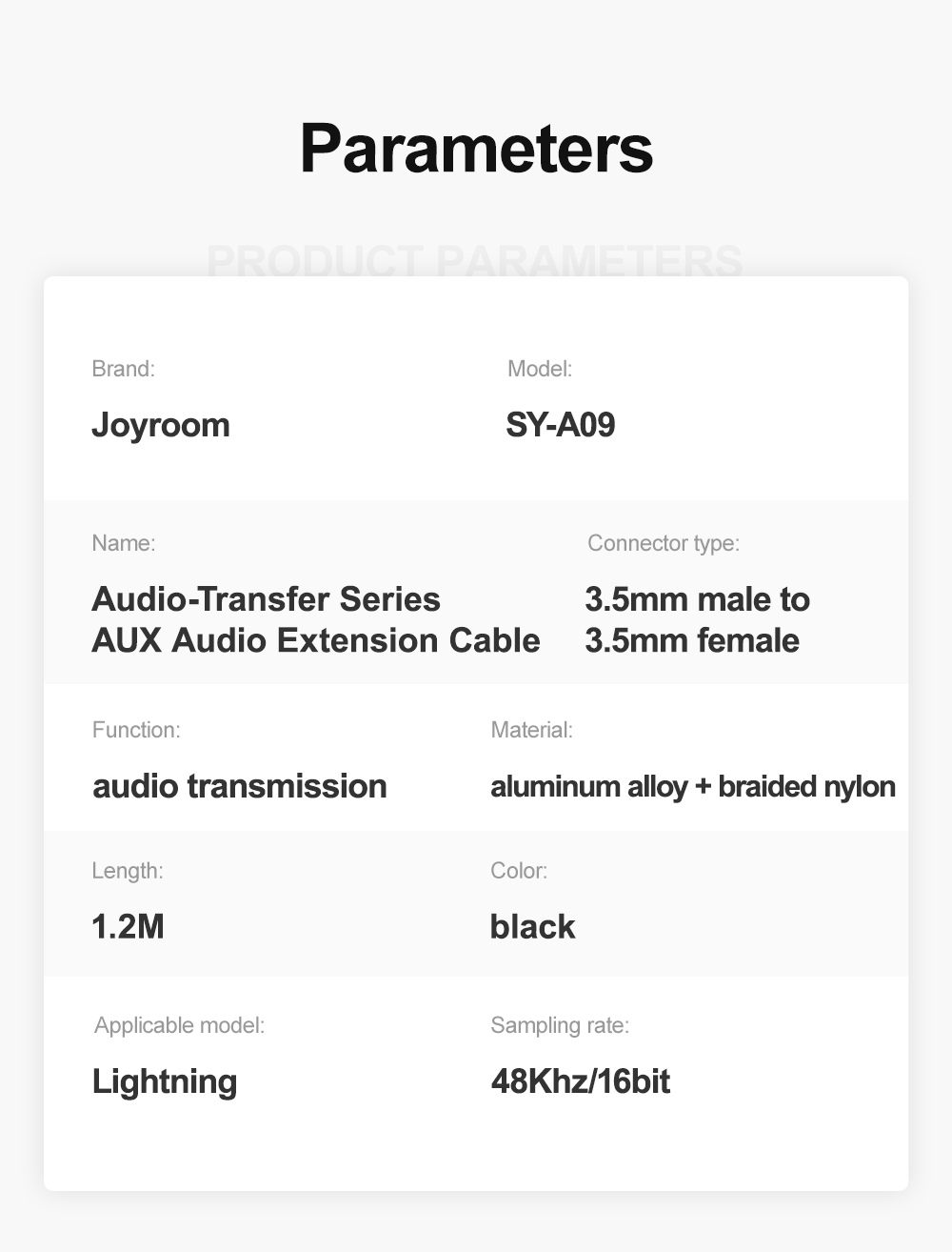 JOYROOM 3.5mm Male to 3.5mm Female AUX Audio Extension 1.2M - SY-A09