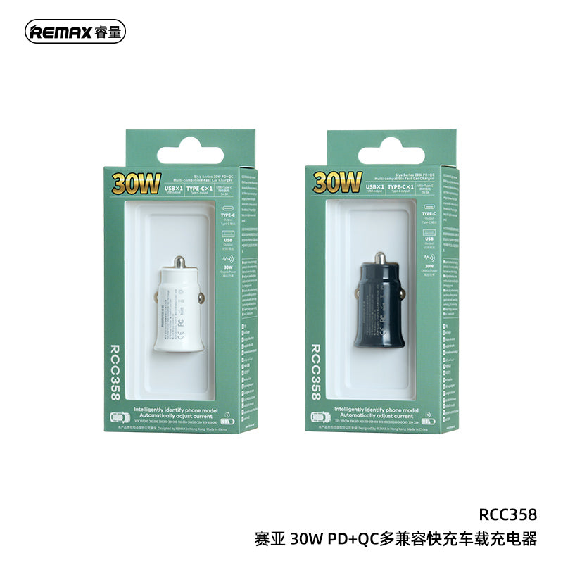 REMAX Siya Series 30W PD+QC 1C+1A Multi-compatible Fast Car Charger - RCC358