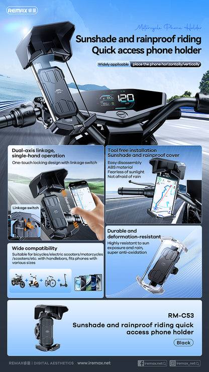 REMAX Sunshade and Rainproof Quick Access Bike Phone Holder - RM-C53