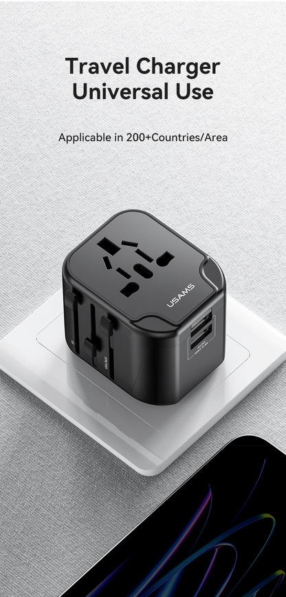 USAMS Universal Travel Power Adapter 12W Dual USB-A Ports - US-CC173