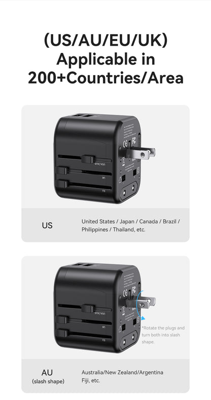 USAMS Universal Travel Power Adapter 12W Dual USB-A Ports - US-CC173