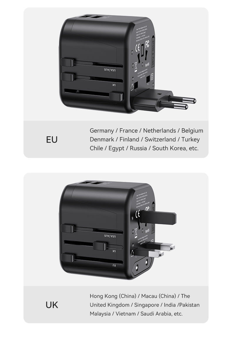 USAMS Universal Travel Power Adapter 12W Dual USB-A Ports - US-CC173