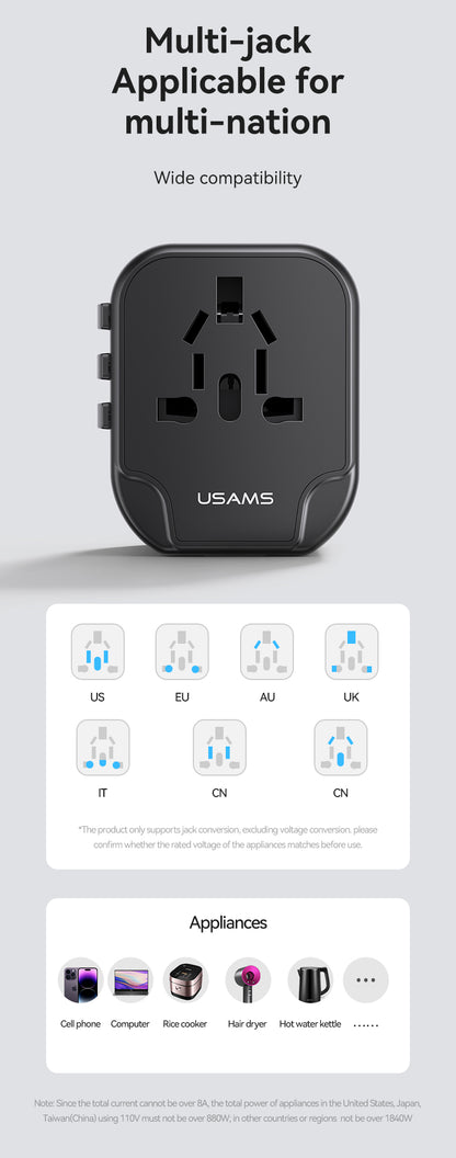 USAMS Universal Travel Power Adapter 12W Dual USB-A Ports - US-CC173