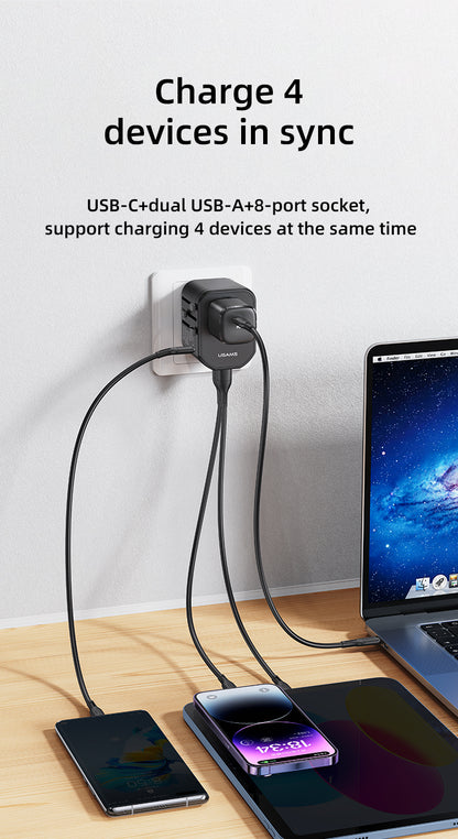 USAMS 20W Travel Power Adapter Type-C + Dual USB-A Ports - US-CC179