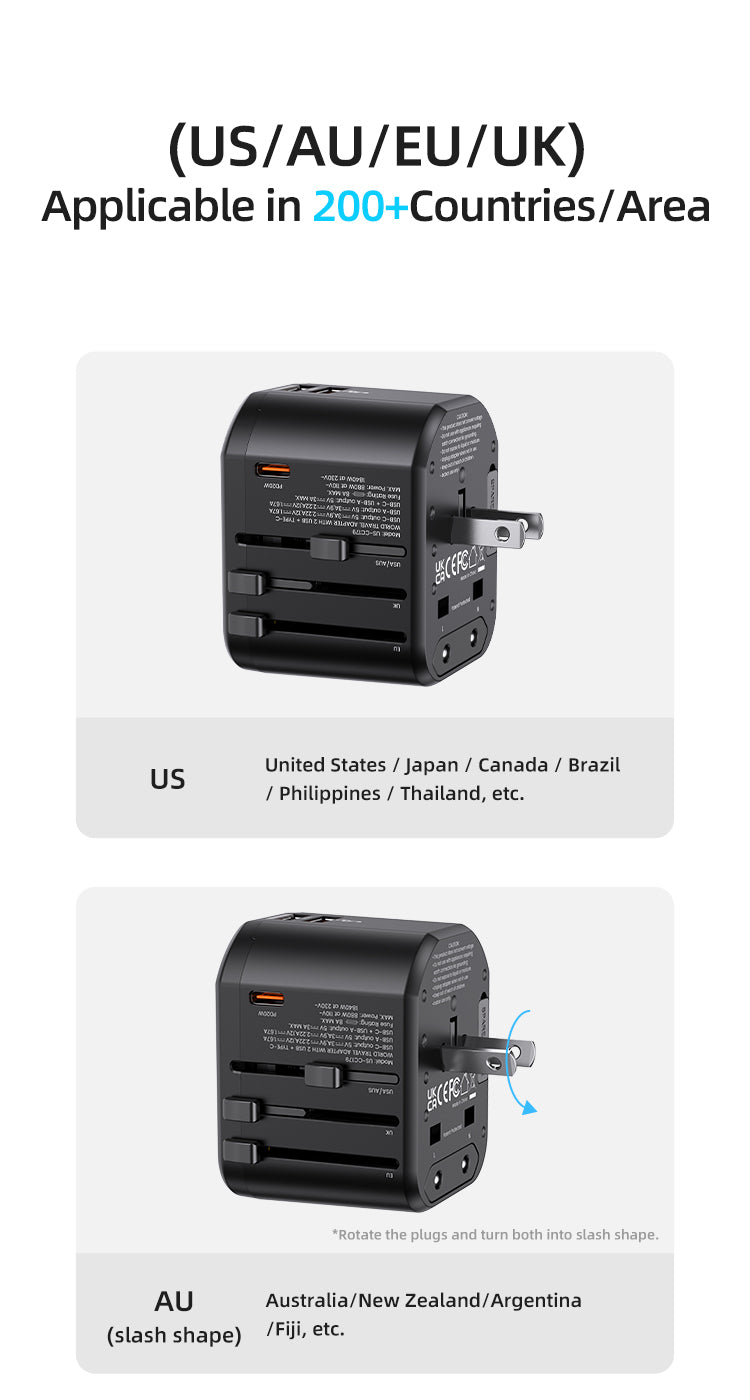 USAMS 20W Travel Power Adapter Type-C + Dual USB-A Ports - US-CC179