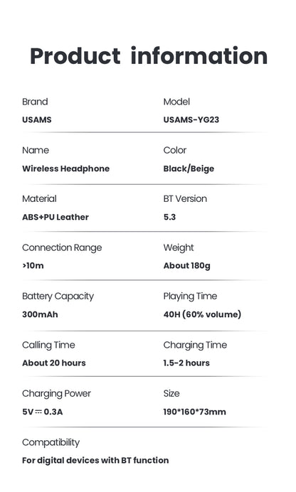 USAMS Wireless Headphones - Yun Series - YG23