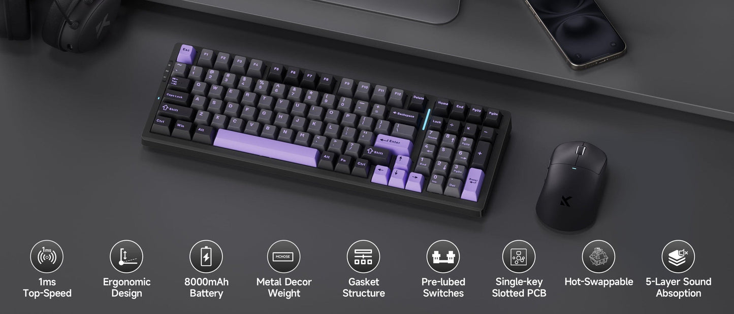 MCHOSE G98 Pro Wireless Tri-Mode Custom Mechanical Gaming Keyboard