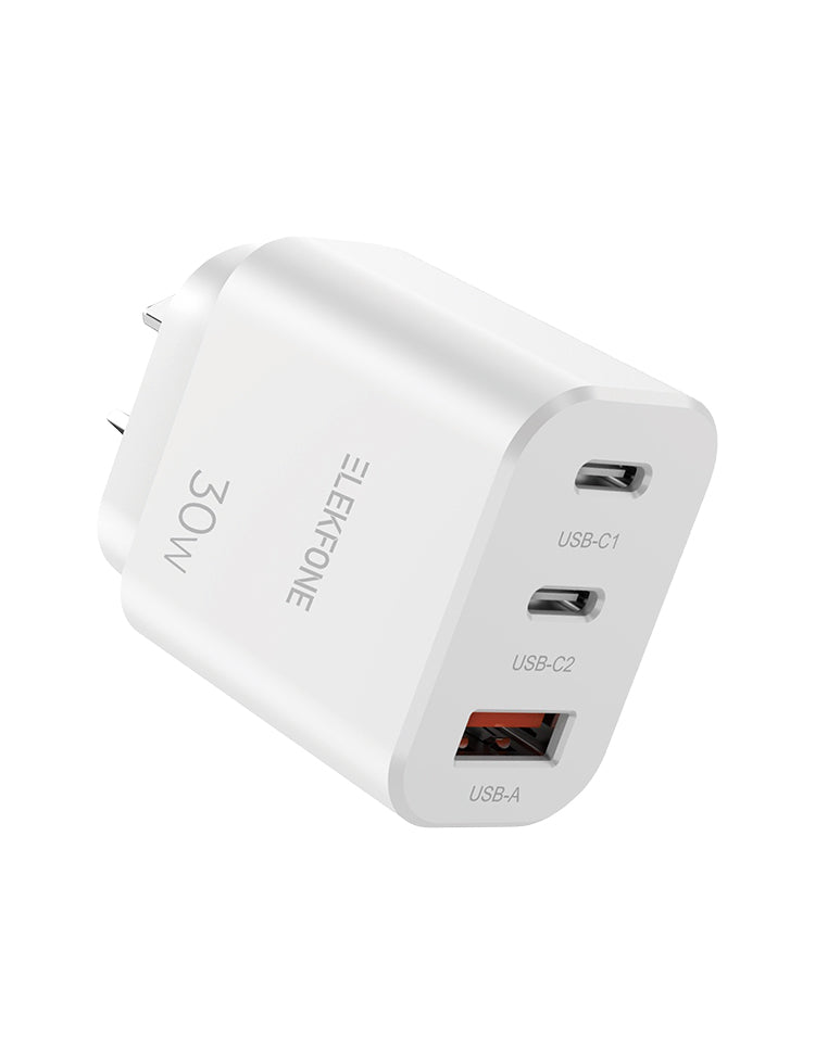 ELEKFONE 30W GaN Wall Charger Dual USB-C and USB-A Ports SAA Certified - C3