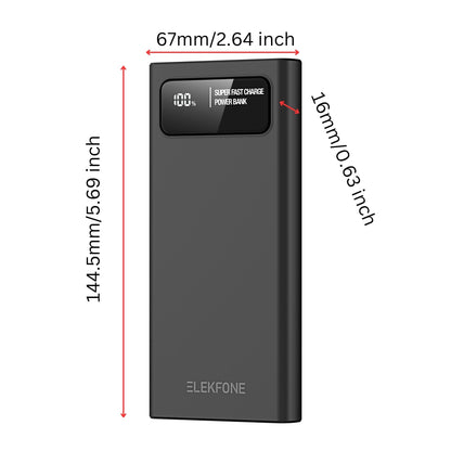 ELEKFONE 10000mAh 22.5W PD Power Bank, Compatible with Phones and Tablets - P1