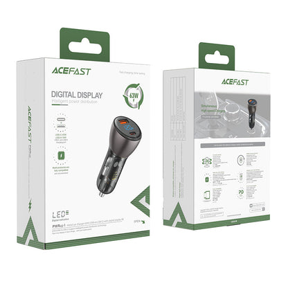 ACEFAST Fast Car Charger 63W (USB-A+USB-C) with Voltage Display - B6