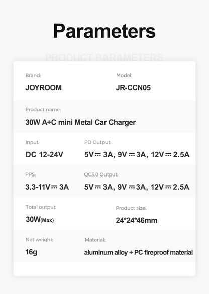 JOYROOM 30W Dual Ports A+C Mini Metal Car Charger JR-CCN05