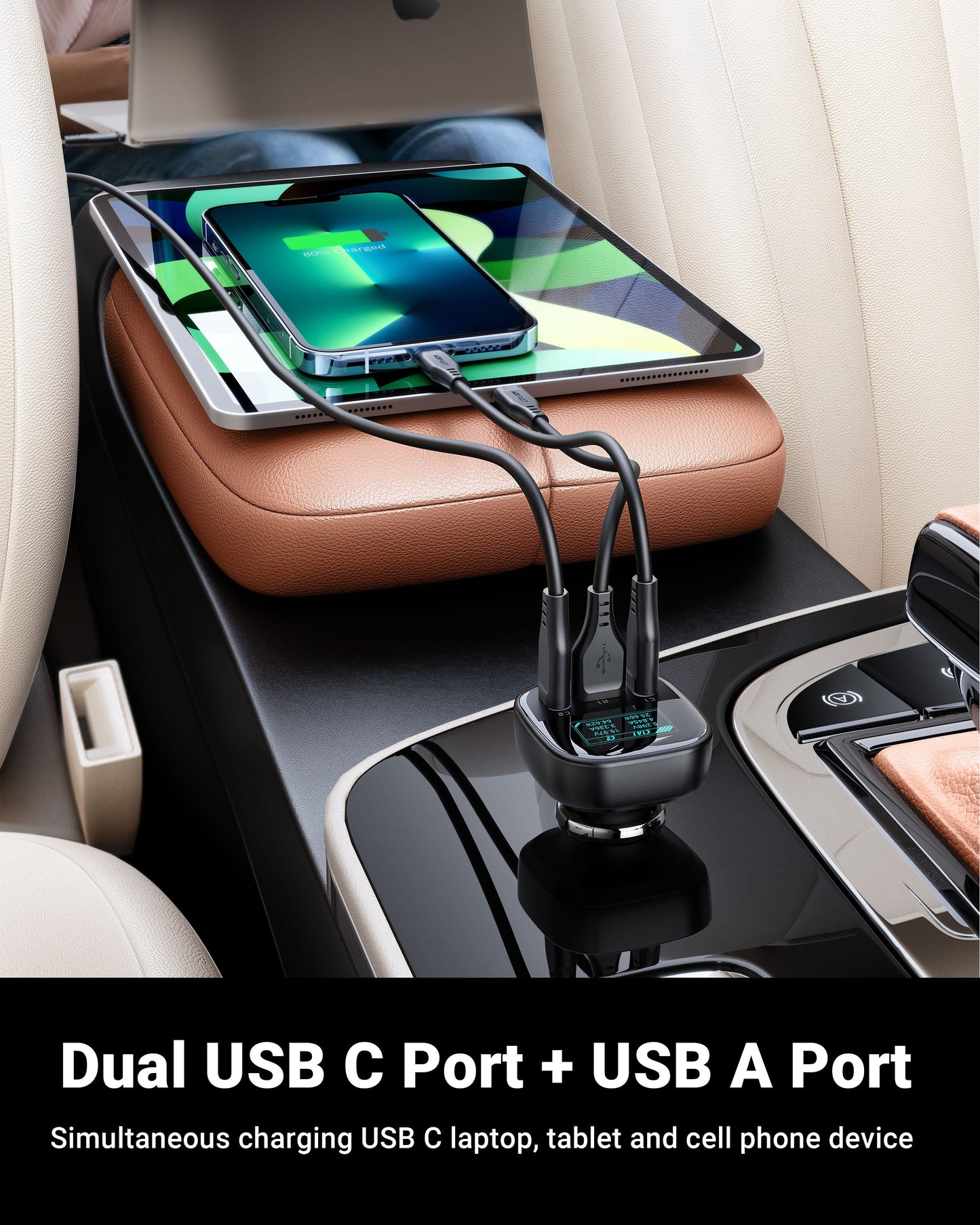 ACEFAST Fast Car Charger 101W 3 Ports with Voltage Display