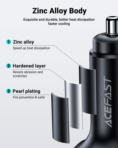 ACEFAST Fast Car Charger 101W 3 Ports with Voltage Display