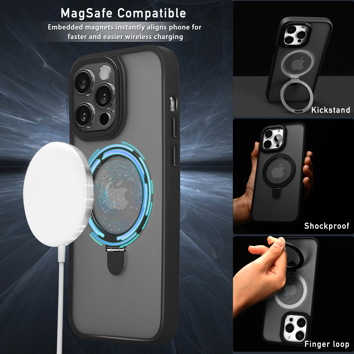 Magsafe Phone Case For iPhone 12-15 Series with Built-in Ring Holder, Supports Wireless Charging M2