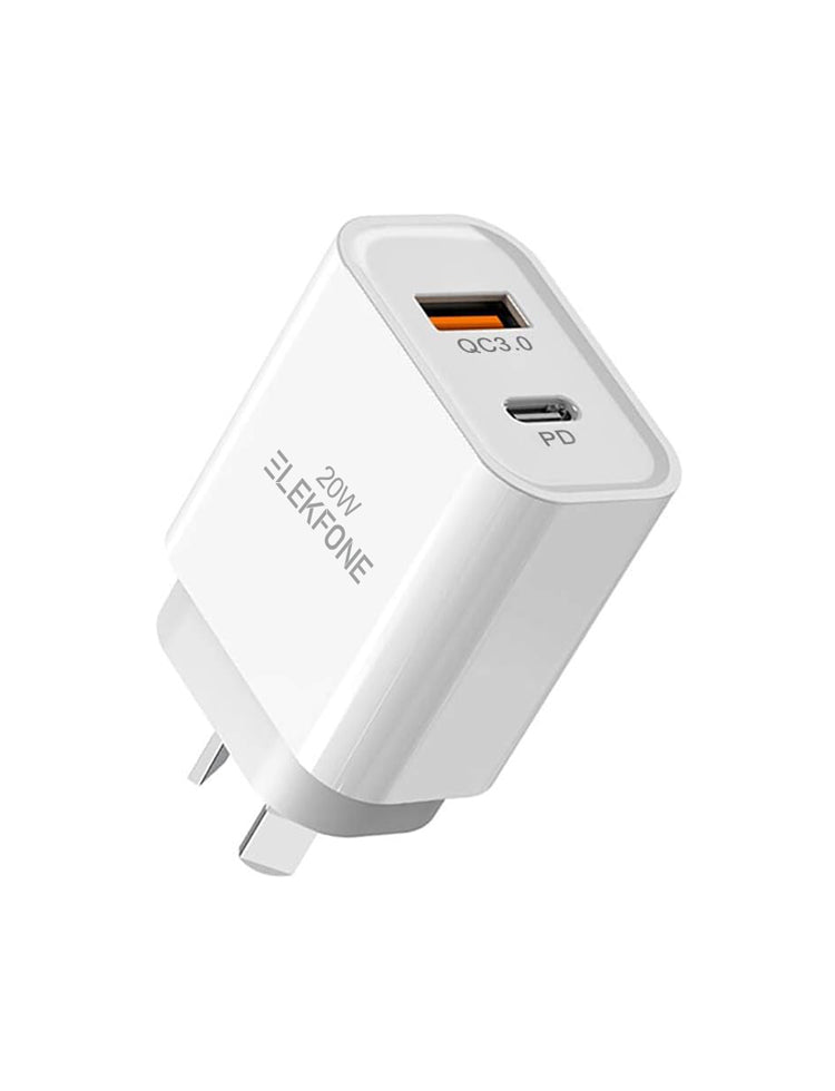 ELEKFONE Fast Wall Charger 20W Dual Port USB-A and Type-C SAA Certified - C1