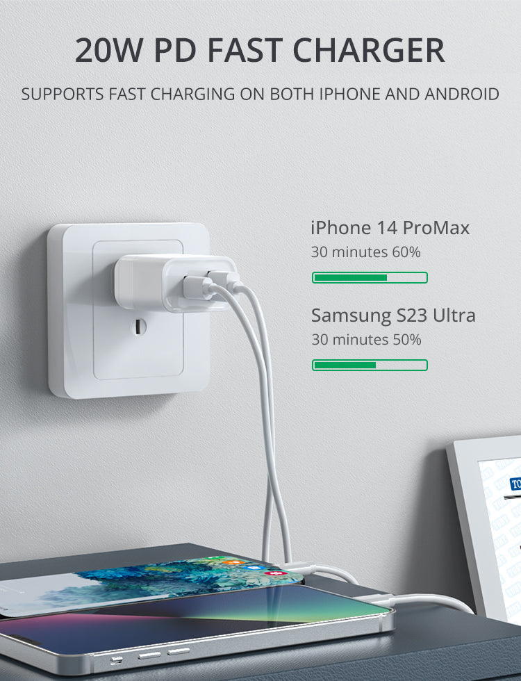 ELEKFONE Fast Wall Charger 20W Dual Port USB-A and Type-C SAA Certified - C1